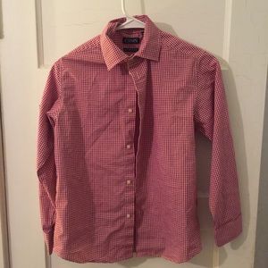 Red/white gingham plaid boys button down